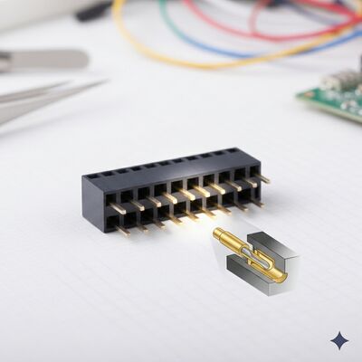 Automobiltechnische Qualität 2,54 mm Doppelreihe weibliche Kopfhörerverbindung Gold Flash PA9T Hochschwingungsplatte durch Loch IP67
