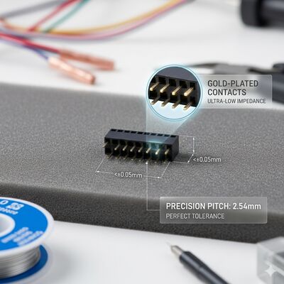 Automobiltechnische Qualität 2,54 mm Doppelreihe weibliche Kopfhörerverbindung Gold Flash PA9T Hochschwingungsplatte durch Loch IP67