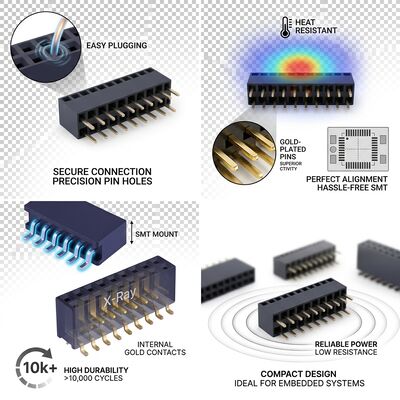 Einzelreihe 2,54MM Raster Vertikaler Buchsenleistenstecker 02P-40P Goldblitz PA6T Durchsteckmontage
