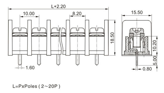 CE 10.0mm Pitch Terminal Block Connector PCB Barriere 1*05P PBT mit Schutzabdeckung