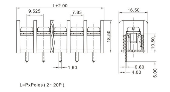 UL-geprüfte Barriere-Terminalblock-Verbindung Sicherheitsinstrument Drahtverbindung verwendet 9,52 mm Pitch