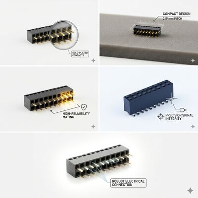 Hochdichte 40-polige 2,54-mm-Buchsenleiste mit zwei Reihen, Gold-Flash PA6T, Datenbus, Leiterplatten-Durchsteckmontage