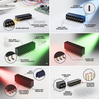 Hochtemperatur-PA9T 2,0 mm Pitch Doppelreihe weibliche Kopfhörerverbindung Gold Flash 04P-60P PCB-Steckdose